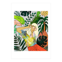 Spring Break, Tropical Bohemian Travel Line Art, Woman Fashion Palm Forest Jungle Watercolor Nature (Print Only)
