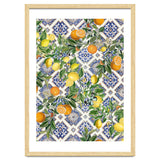 Blue Mediterranean tiles, lemons and oranges fruit thumbnail