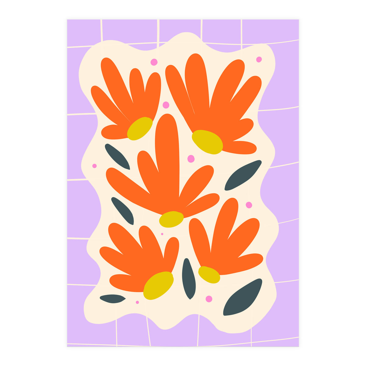 Modern Grid Floral Violet (Print Only)