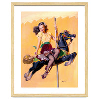 Pinup Sexy Girl Riding A Wooden Horse