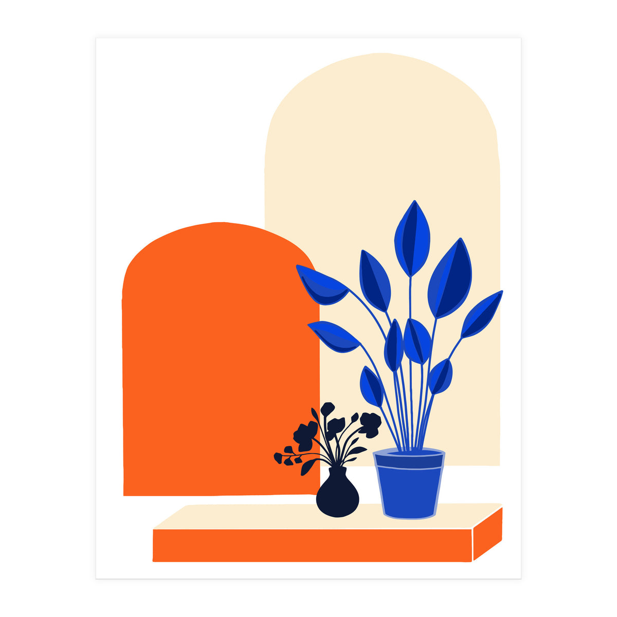 Bohemian Window Seat, Abstract Minimal Architecture, Eclectic Shapes Botanical House Plants (Print Only)