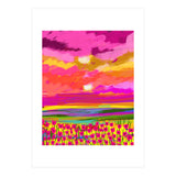 Two Suns, Pink Nature Painting Sky, Maximalist Landscape Pop Of Color Eclectic, Sunrise Sunset Meadow Boho Modern Contemporary (Print Only) thumbnail