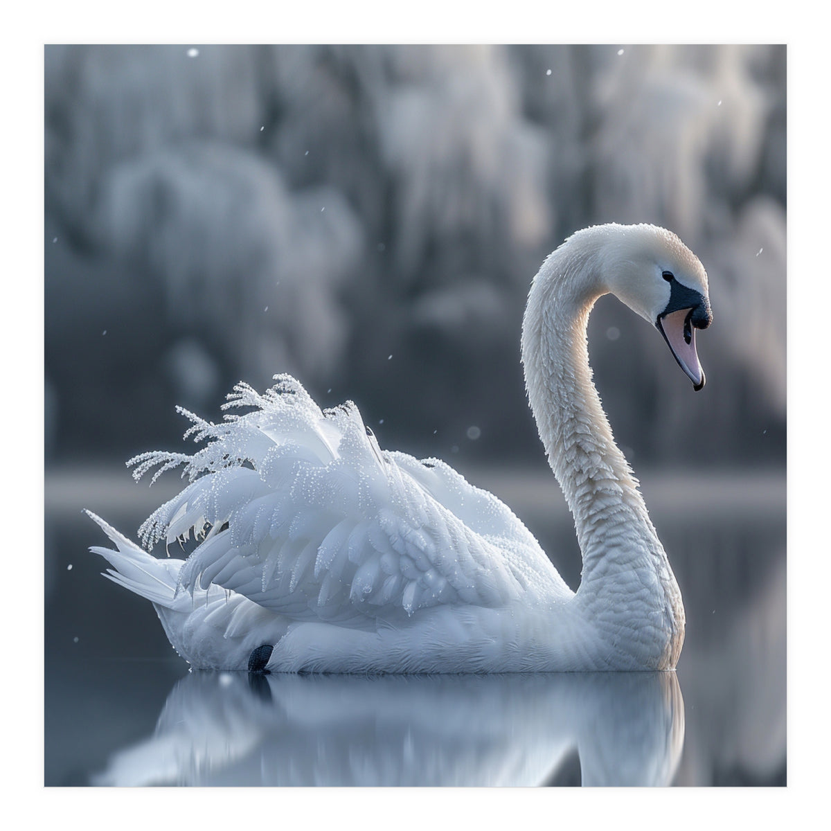 Majestic White Swan Gracefully Floating On Water (Print Only)