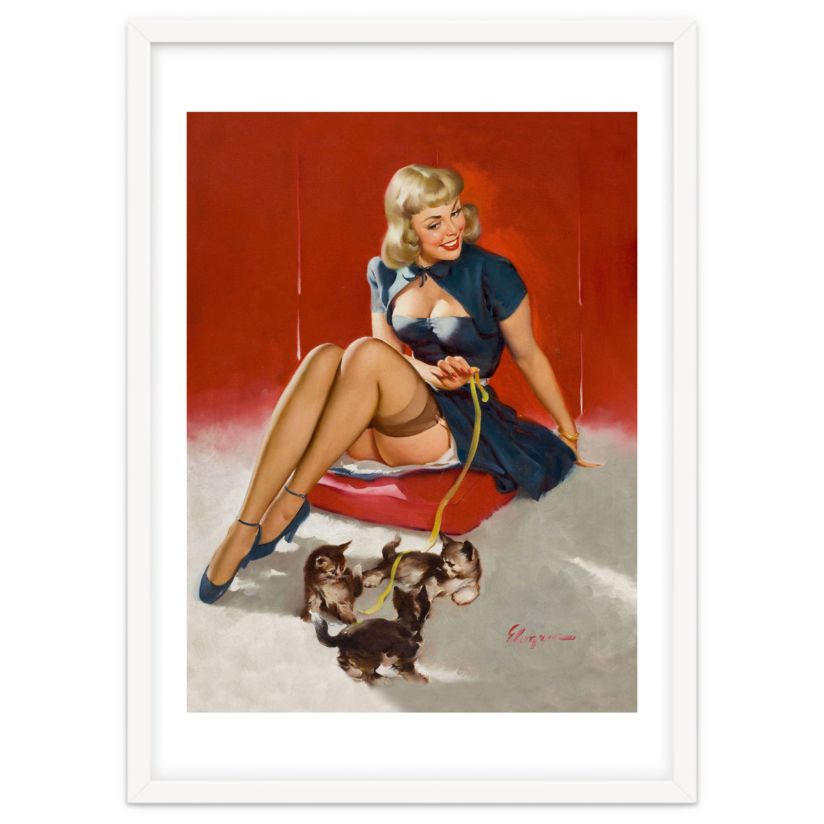 Pinup Sexy Girl Playing With Her Little Cats