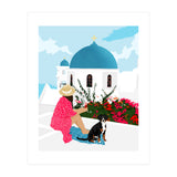 Greek Staycation, Pets Santorini Tropical Summer Travel, Dog White Buildings Architecture Fashion Bohemian (Print Only) thumbnail