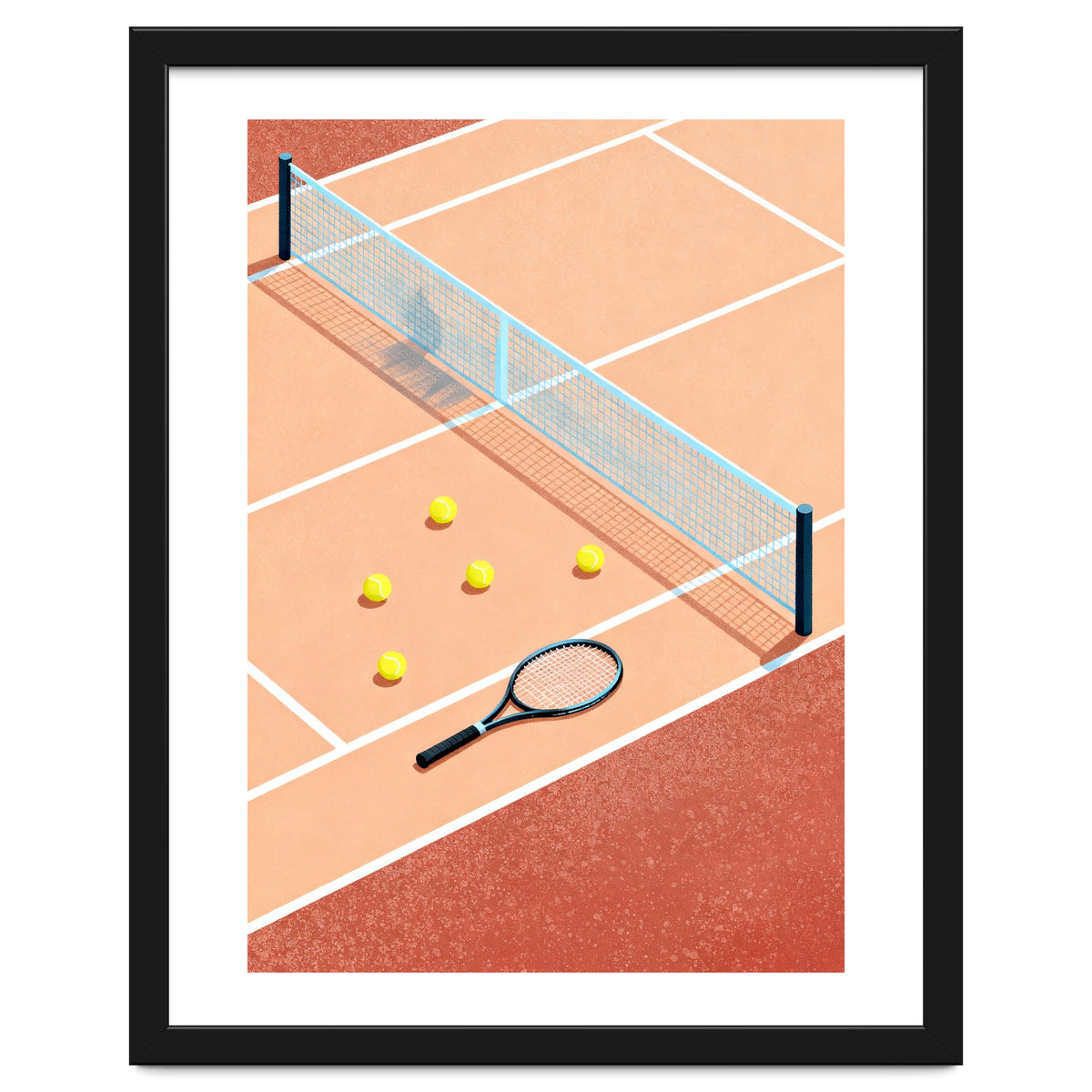 Tennis Court Art, Tennis Racket Illustration, Modern Sports Design