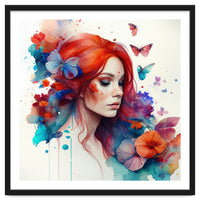 Watercolor Floral Red Hair Woman #4