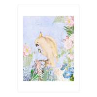 White Cockatoo In Flower Jungle  (Print Only)