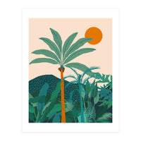 Palm Vibes, Tropical Vintage Botanical Nature, Illustration Mountains Landscape Adventure, Pastel Plants Wild Jungle Boho Forest (Print Only)