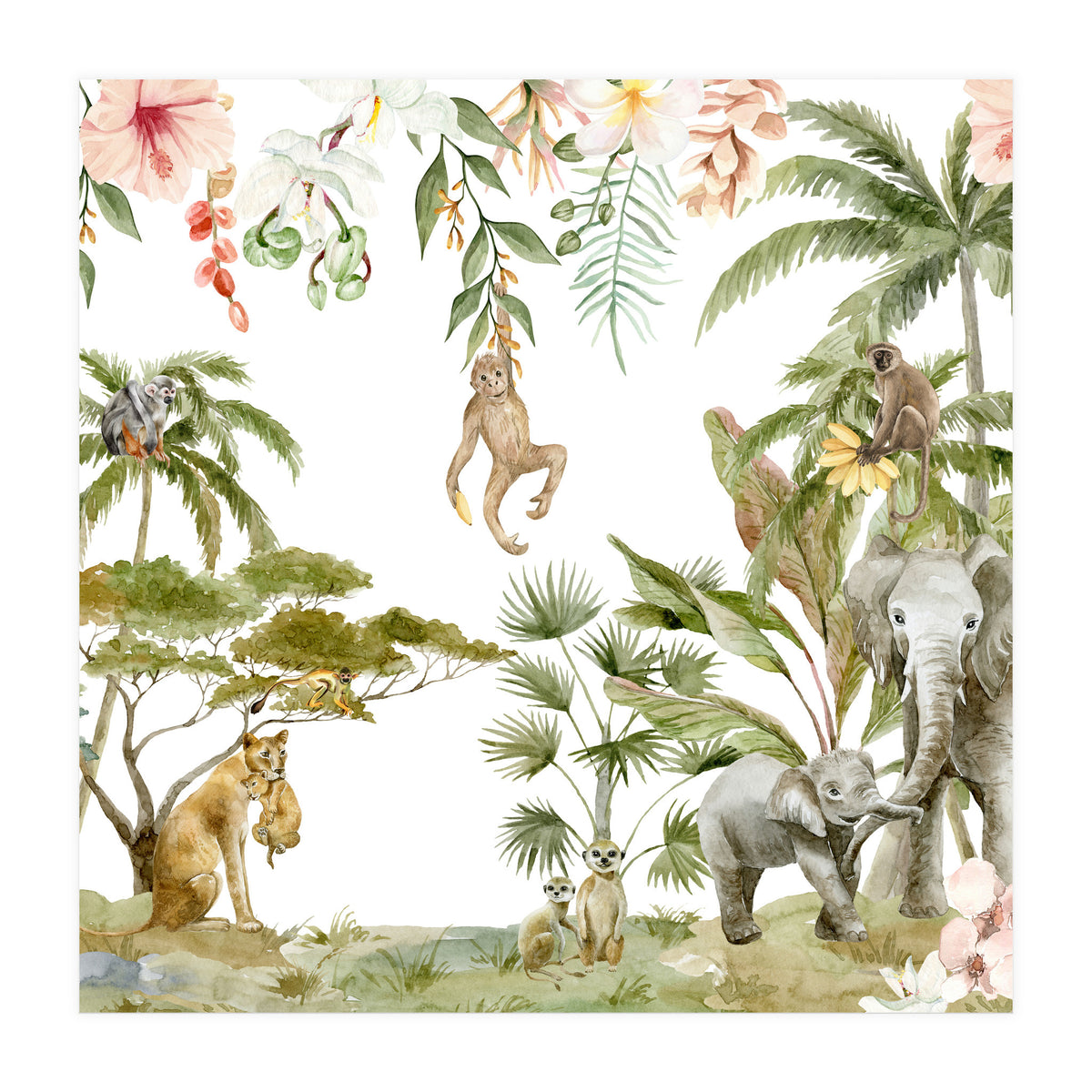 Watercolor Wild Animals Jungle  (Print Only)