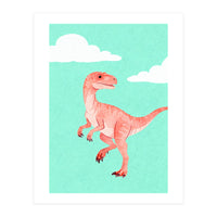 Velociraptor Watercolor Art, Cute Dino Nursery Print, Whimsical Dinosaur Illustration (Print Only)