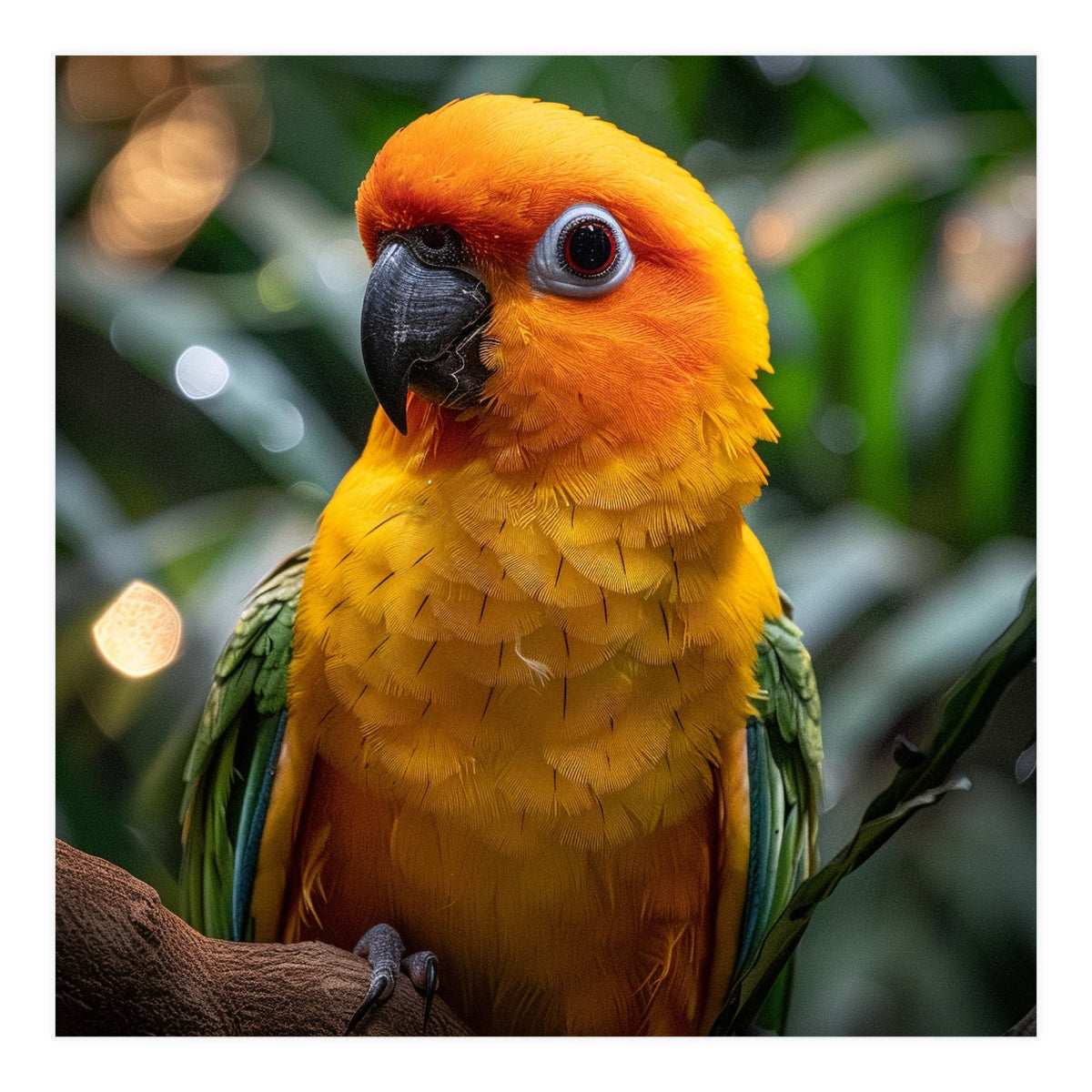 Sun Conure Parrot Colorful Bird Perched On Branch (Print Only)
