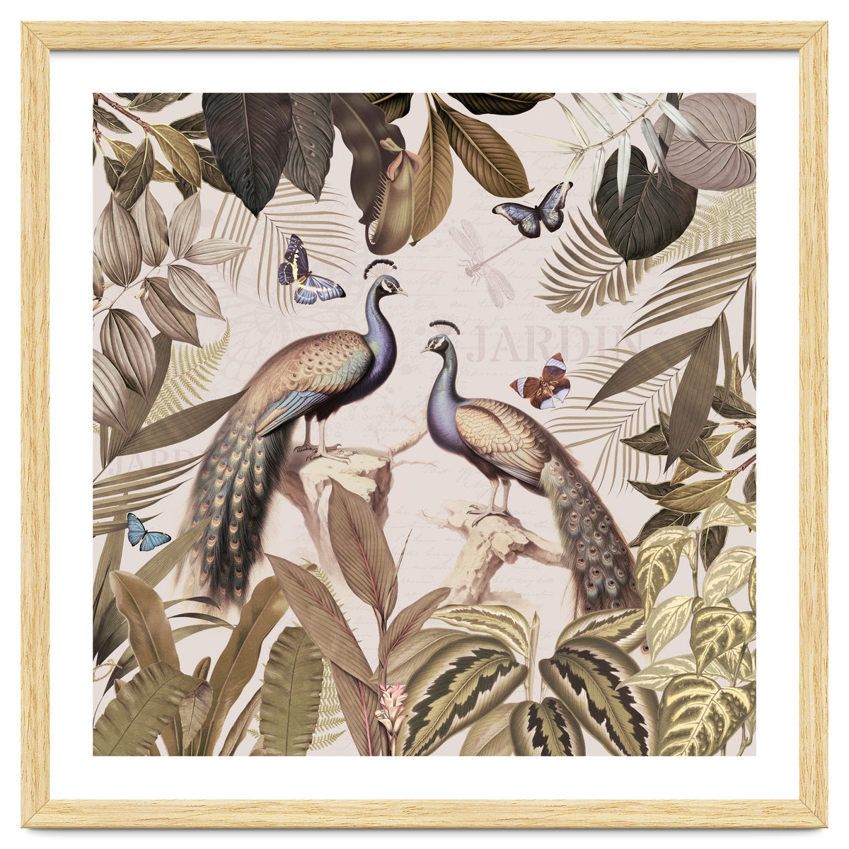 Vintage Sepia Exotic Peacocks Jungle