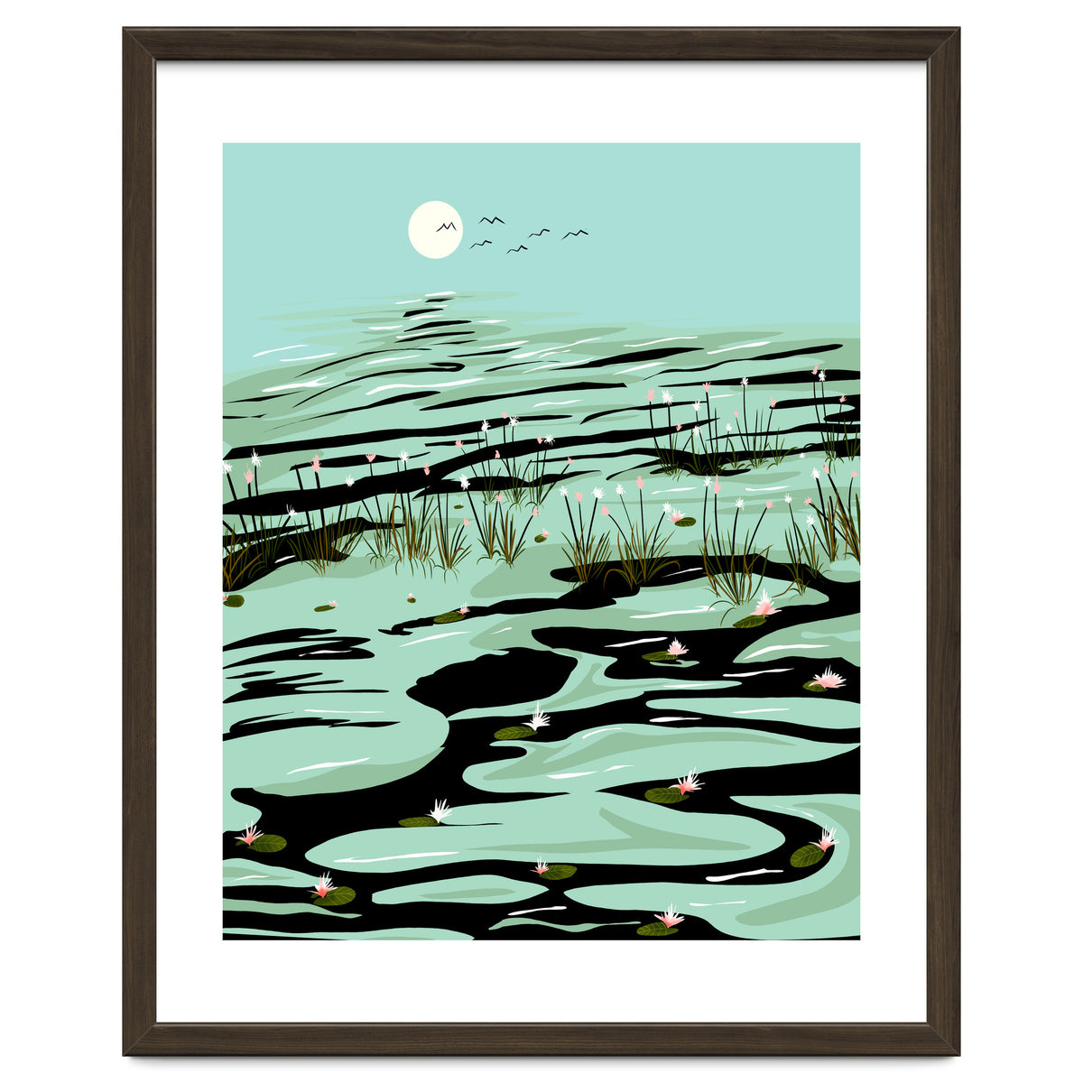 Dreamy Lake, Pastel Nature Botanical Jungle Landscape, Travel Pond Forest Plants Bohemian, Eclectic Scenic