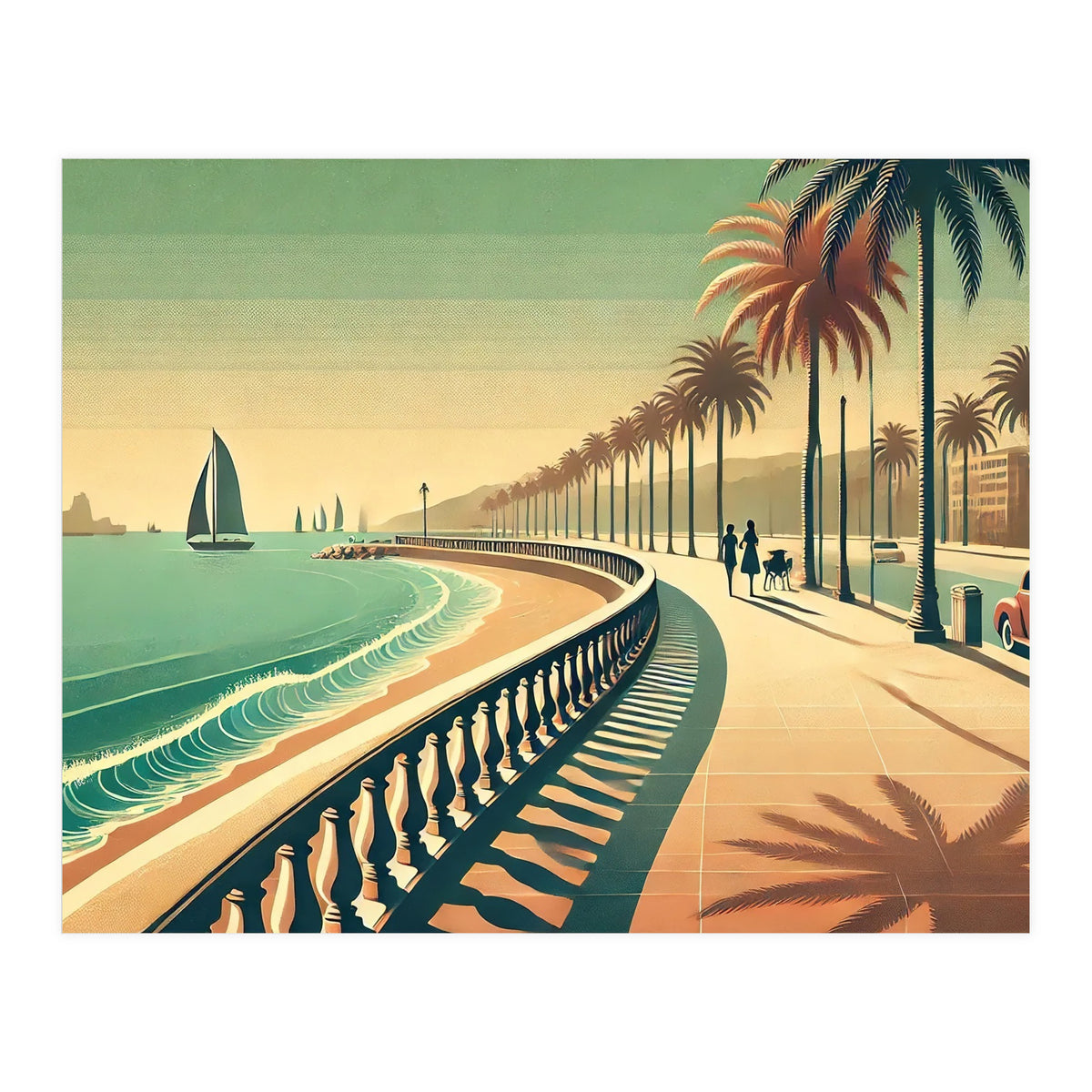 Vintage Coastal Promenade Poster (Print Only)