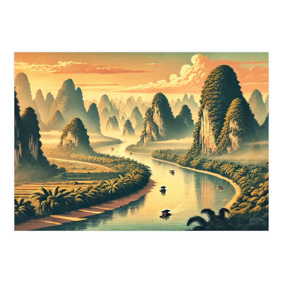 Vintage China, Guilin Karst Mountains Poster (Print Only)