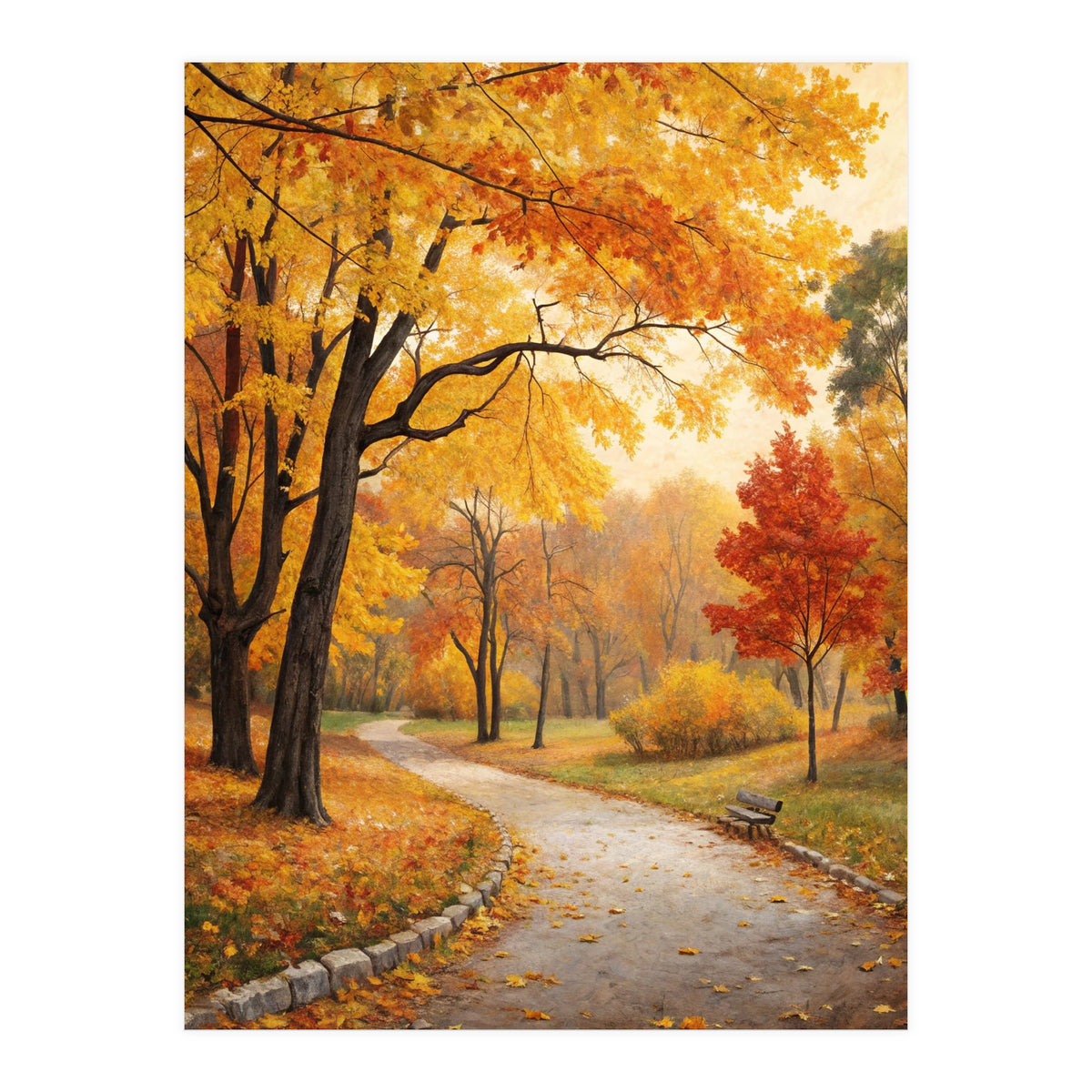 Original Autumn Park Landscape Oil Painting Style (Print Only)