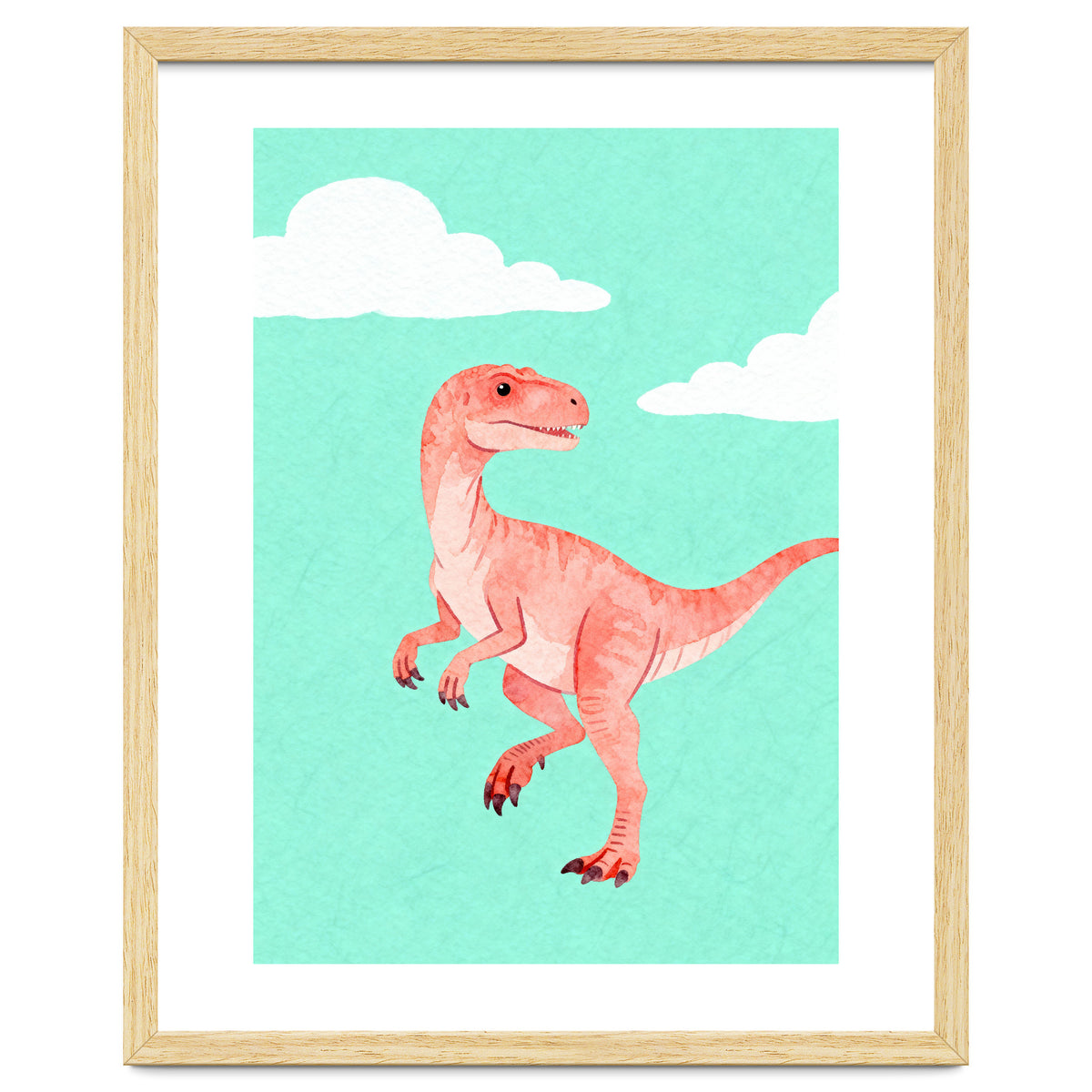 Velociraptor Watercolor Art, Cute Dino Nursery Print, Whimsical Dinosaur Illustration