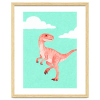 Velociraptor Watercolor Art, Cute Dino Nursery Print, Whimsical Dinosaur Illustration