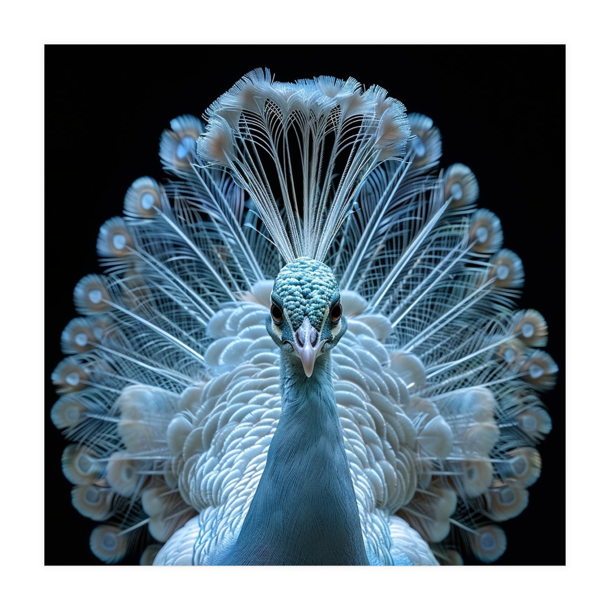 Majestic White Peacock Displaying Its Feathers (Print Only)