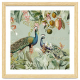 Vintage Exotic Asian Peacocks In Tropical Jungle Landscape thumbnail
