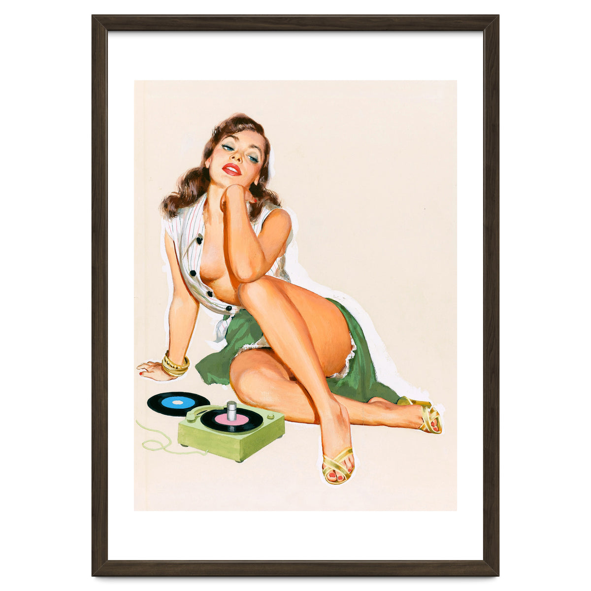 Sexy Pinup Woman Posing With Record Player