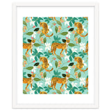 Cheetah Jungle, Wildlife Nature Wild Cats Tigers Leopard Botanical Animals Mint Quirky Illustration thumbnail