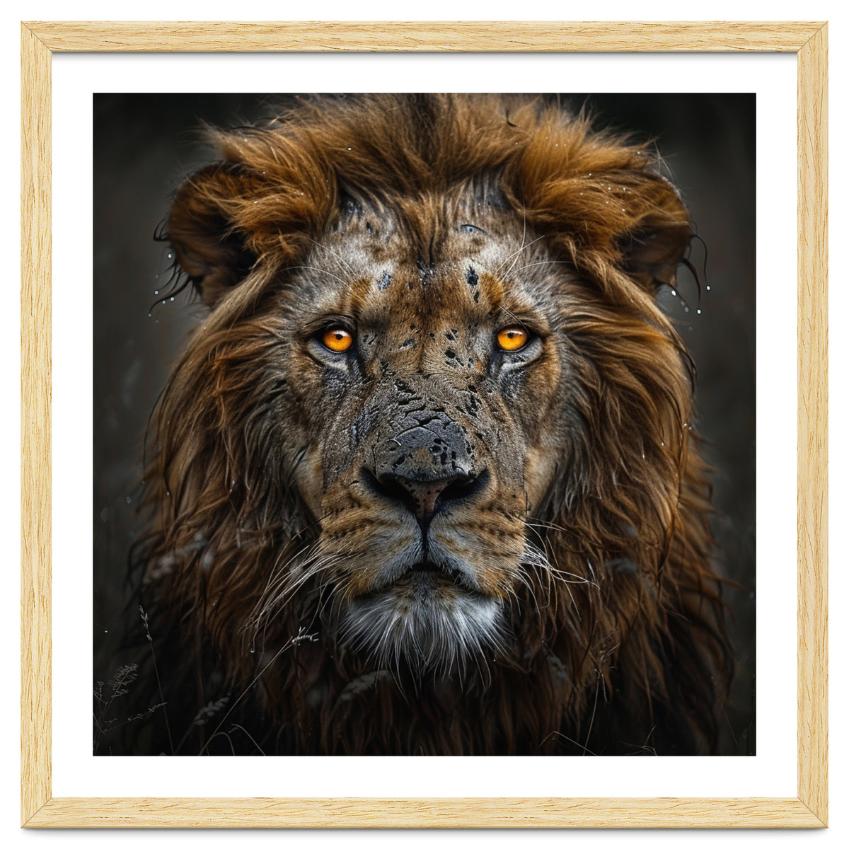 Majestic Lion With Glowing Eyes Close Up Portrait