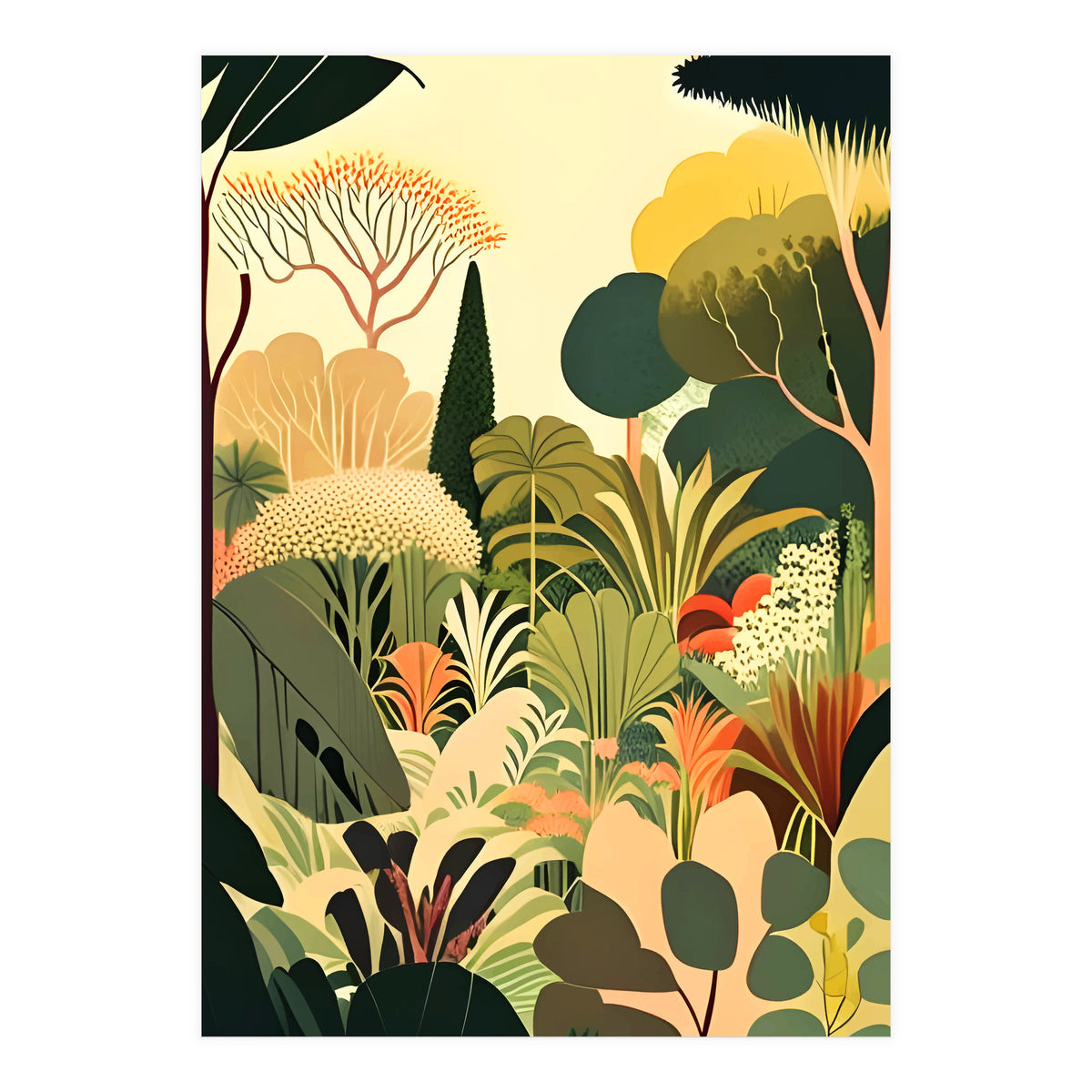 Pastel Garden, Botanical Nature Plants Jungle, Bohemian Eclectic Forest Illustration (Print Only)