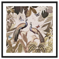 Vintage Sepia Exotic Peacocks Jungle