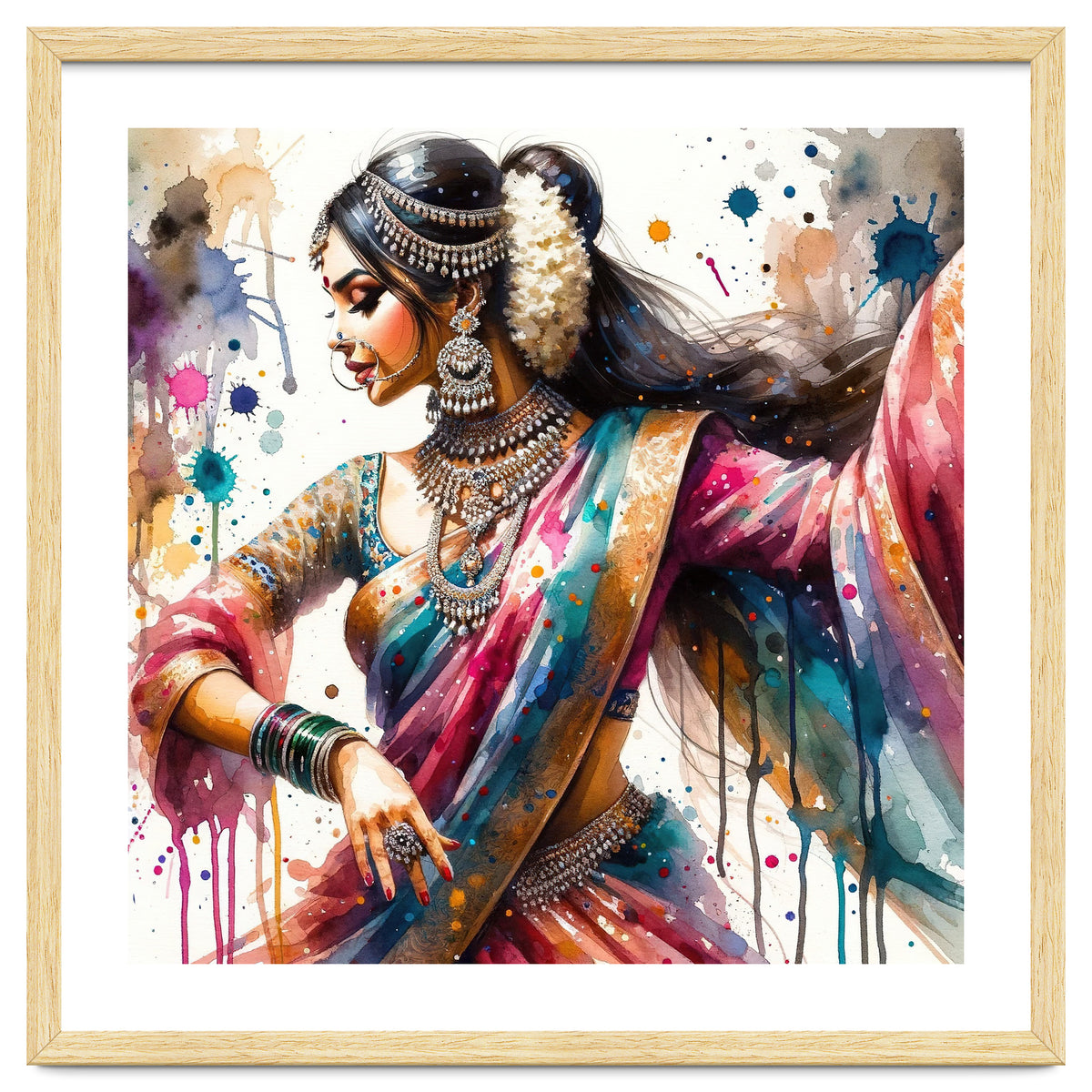 Hindu Woman Dancer With Jewelry And Sari