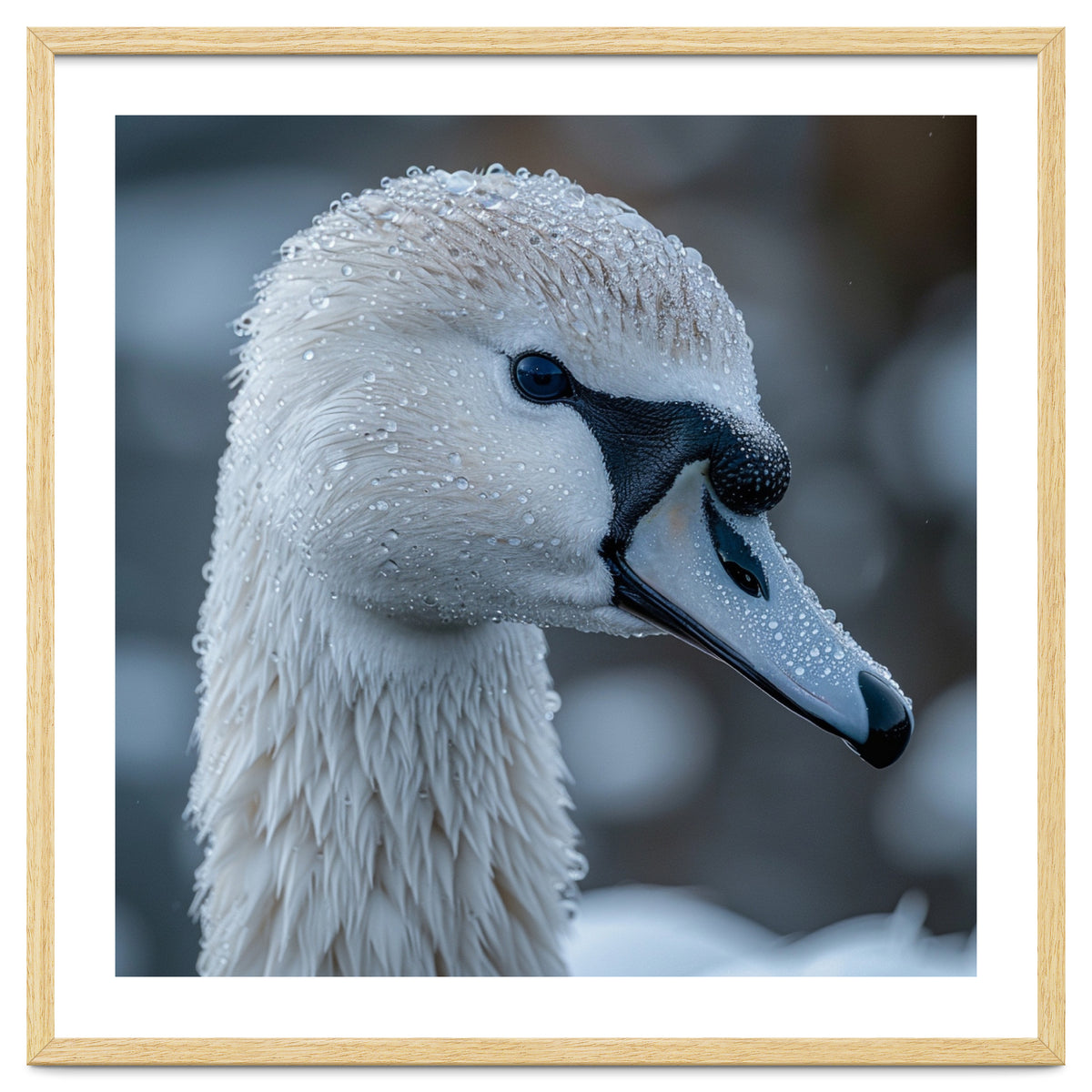 Close Up Of A Swan Head Covered In Water Droplets
