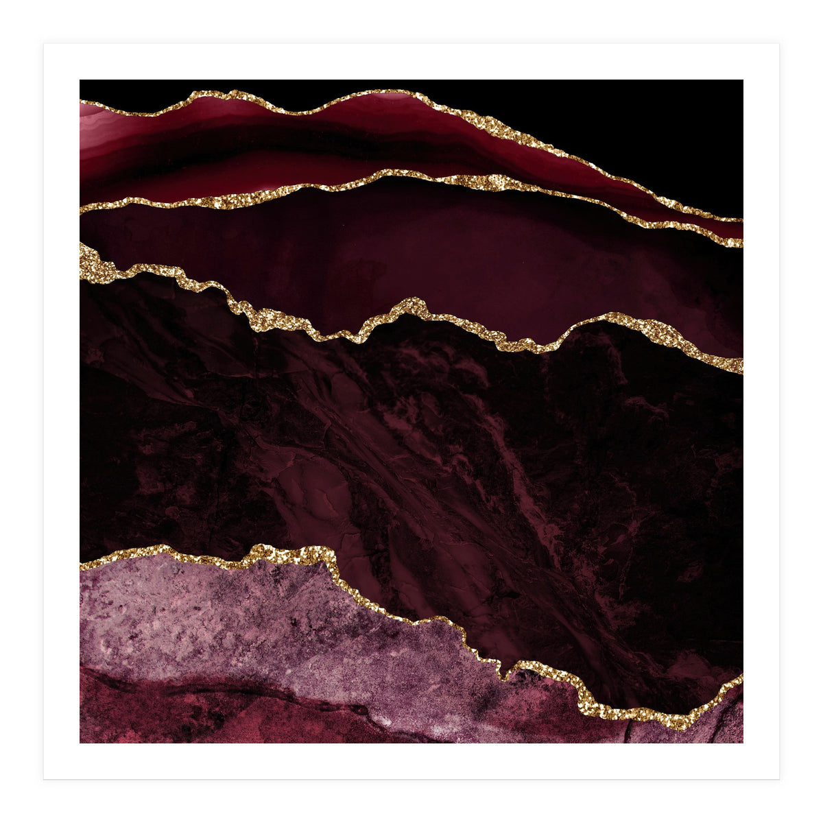Burgundy & Gold Agate Texture 02  (Print Only)