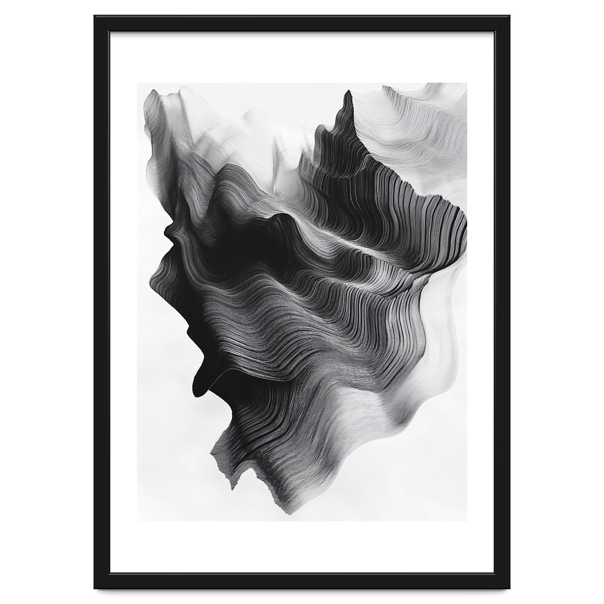 Abstract Black And White Wavy Lines Forming Organic Shapes