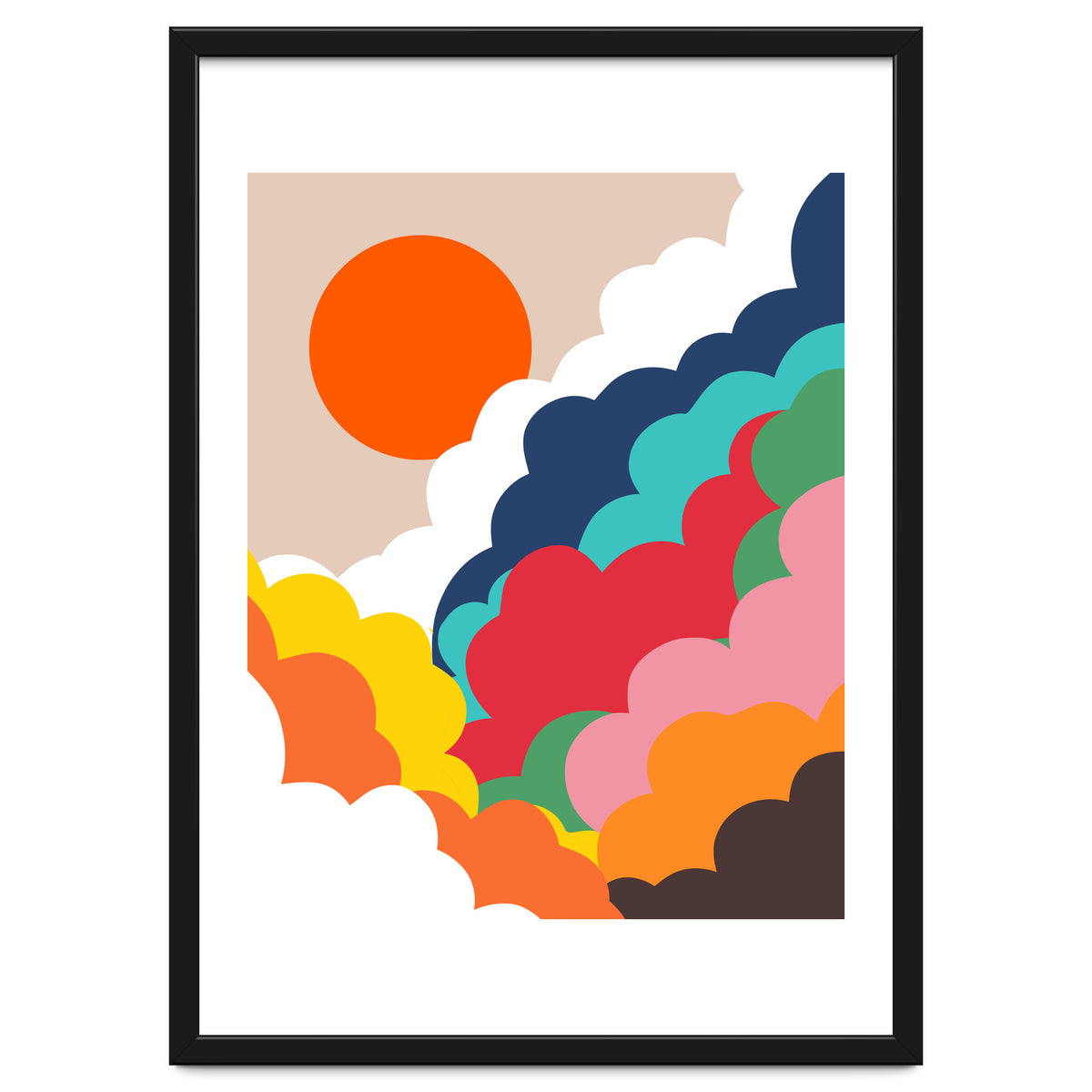 Head In The Clouds, Positivity Nature Sunrise Sunset, Sky Bohemian Comic Retro Eclectic Illustration