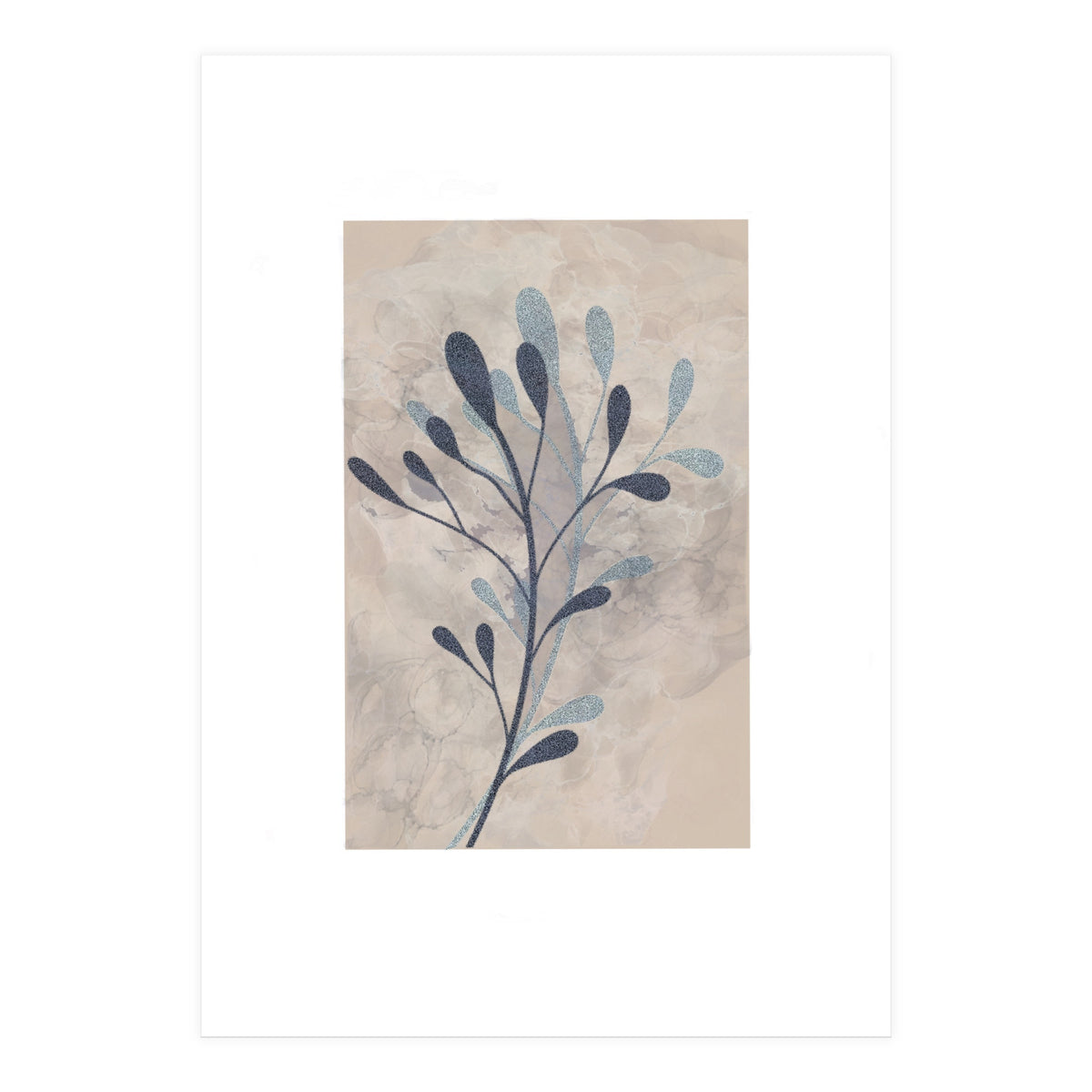 Leaf Beige and Blue Art Print (Print Only)