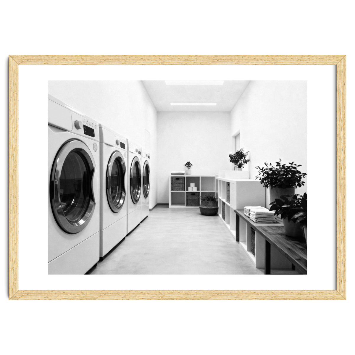 Minimalist Black and White Laundry Room Art, Washing Machine Photography