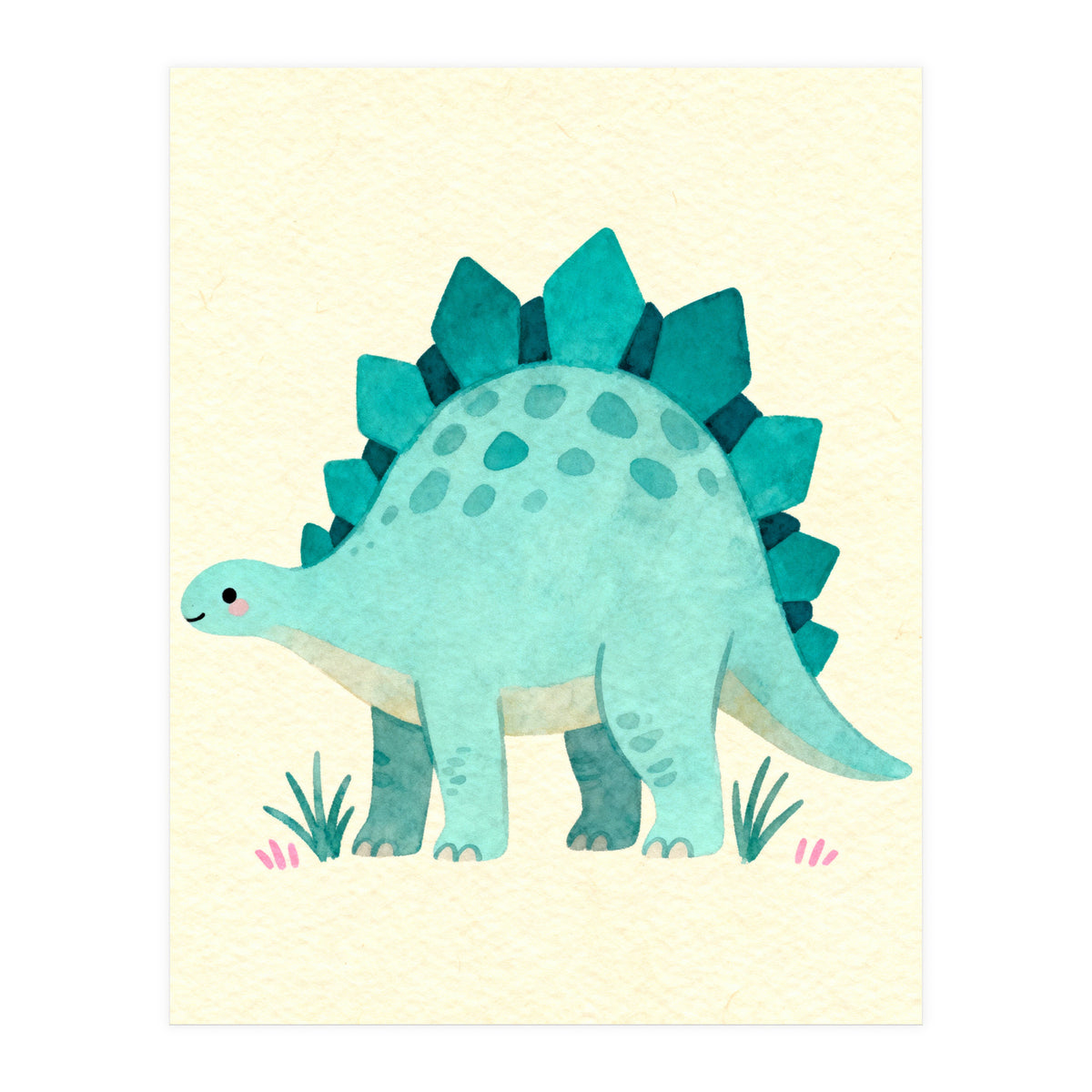 Teal Stegosaurus Watercolor Art, Cute Dinosaur Nursery Print, Whimsical Dino Illustration (Print Only)