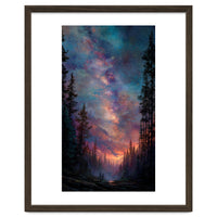 Magical Milky Way Night Sky over Pine Forest Silhouette Art