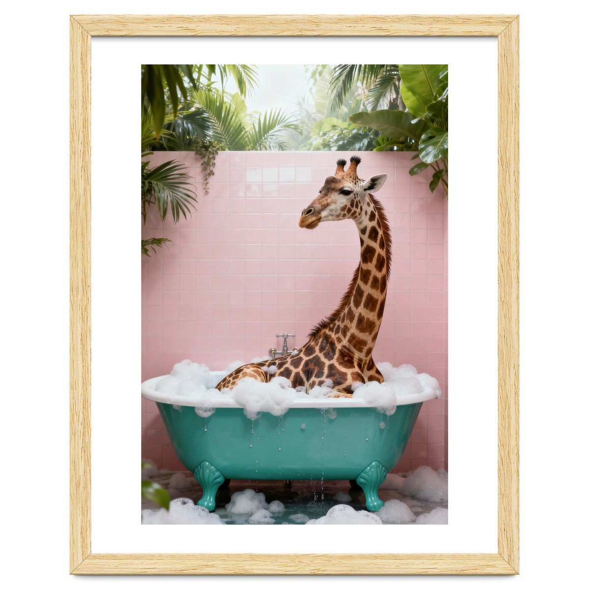 Giraffe in Bathtub, Whimsical Bathroom Art