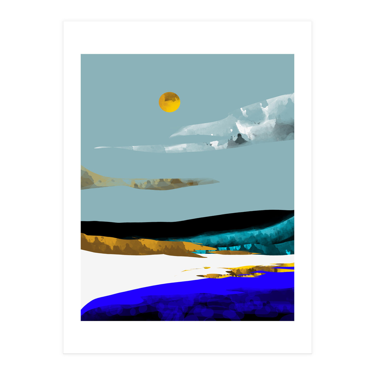 Duality & Intention, Abstract Nature Landscape Adventure Painting, Travel Mountains Sun Sky Scandinavian Clouds (Print Only)