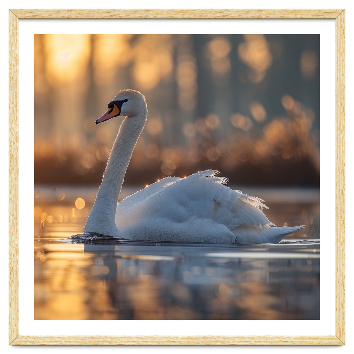Majestic Swan Gliding On Water At Sunset
