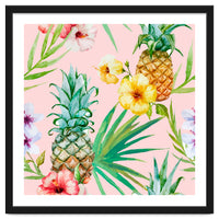 Hawaii Vintage Tropical Botanical Jungle Floral Watercolor Blush Pastel Pineapple Palm Painting