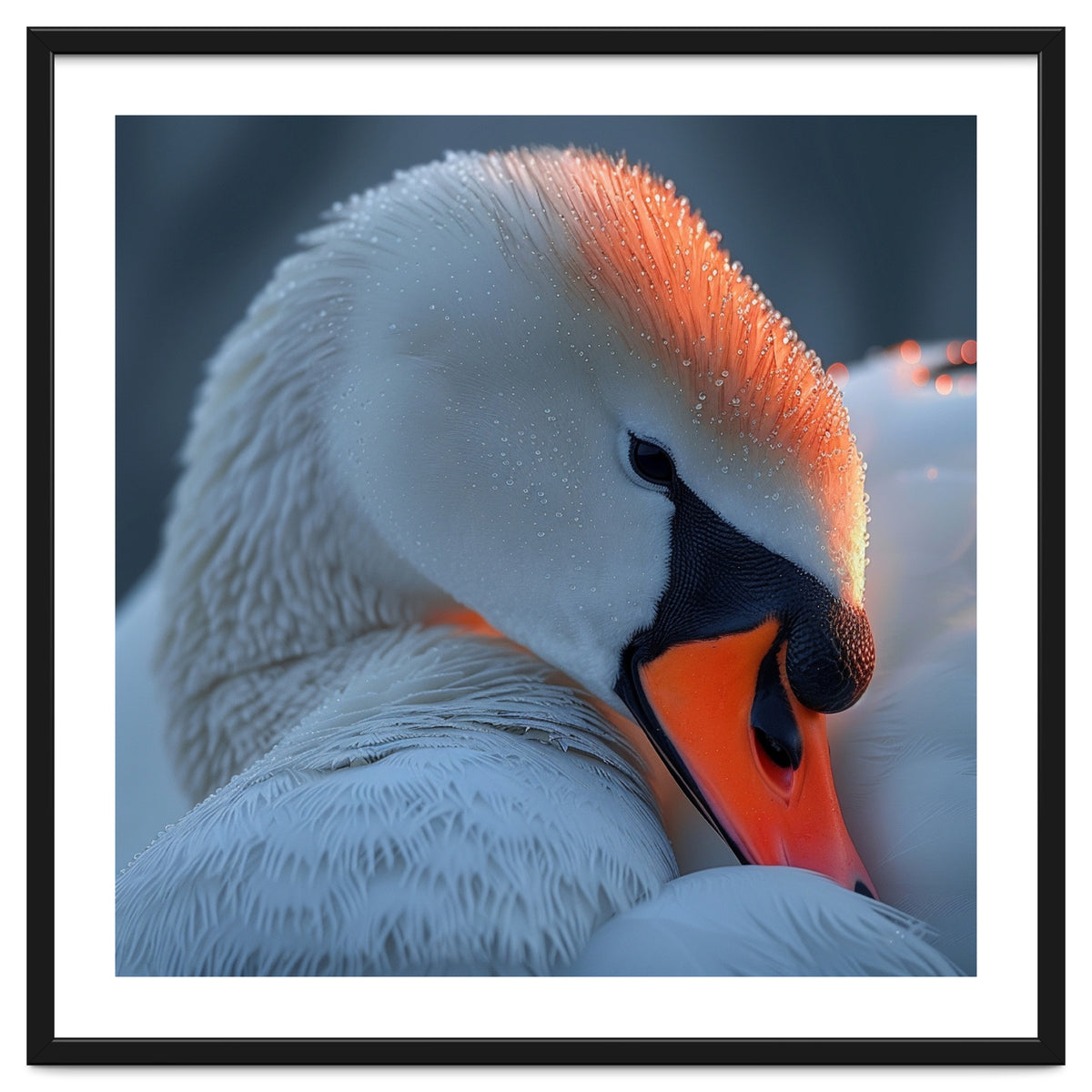 Close Up Of A White Swan With Water Droplets