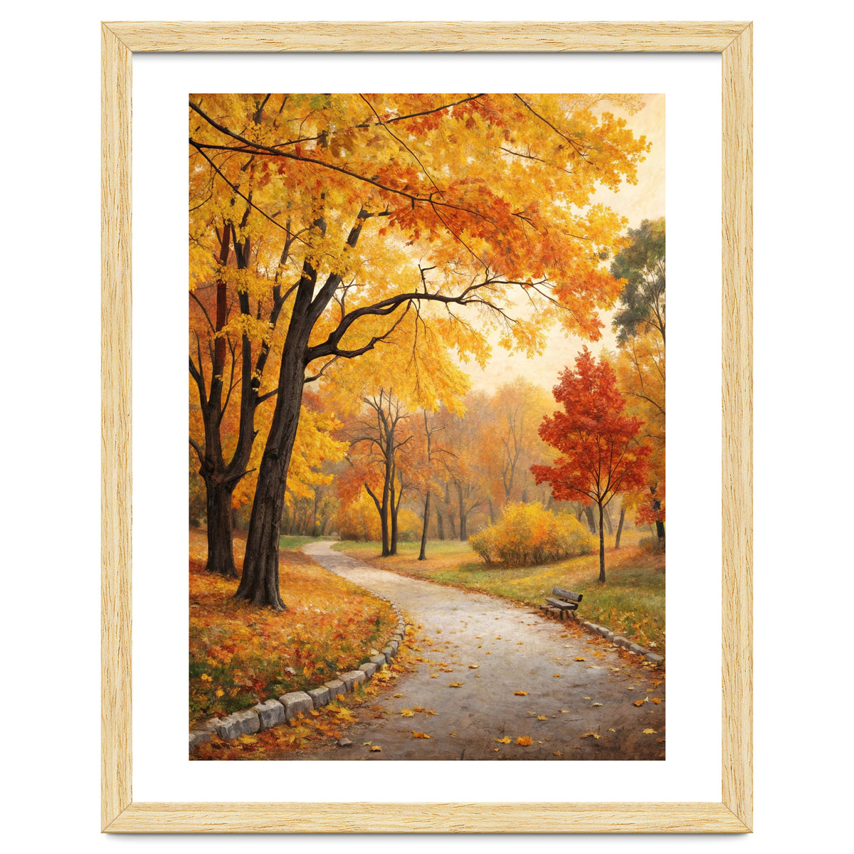 Original Autumn Park Landscape Oil Painting Style