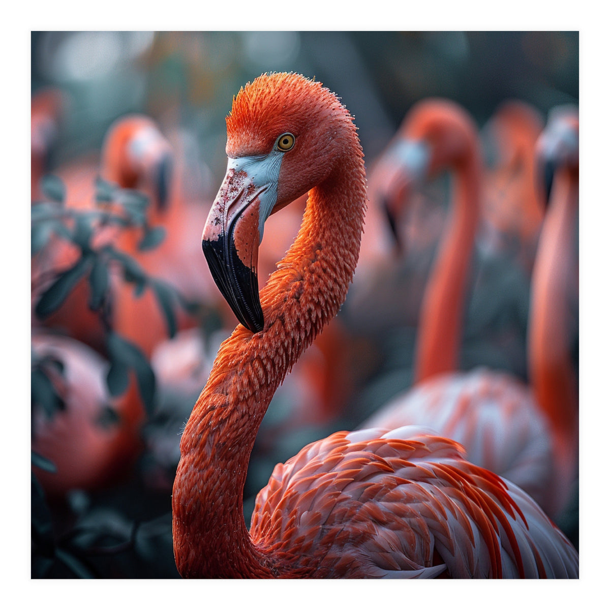 Beautiful Close Up Of A Pink Flamingo Bird (Print Only)