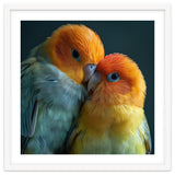 Lovebirds Couple Nuzzling With Orange And Yellow Feathers thumbnail
