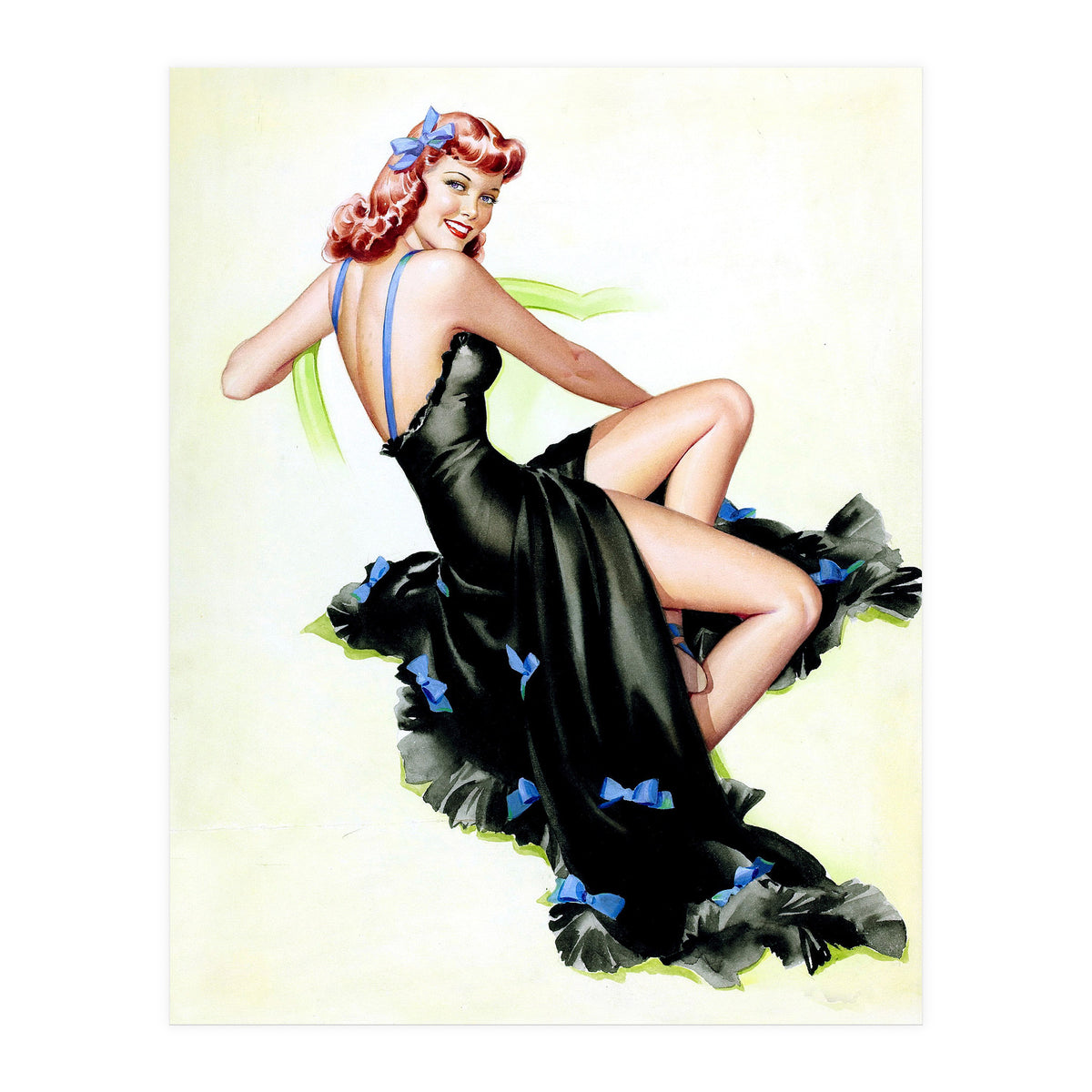 Pinup Girl Posing In Black Dress (Print Only)