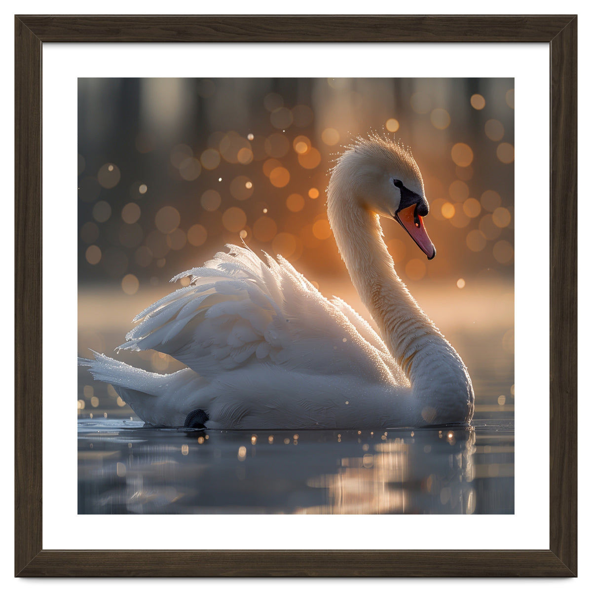 Majestic Swan Gliding On Water During Sunset Golden Hour Wildlife