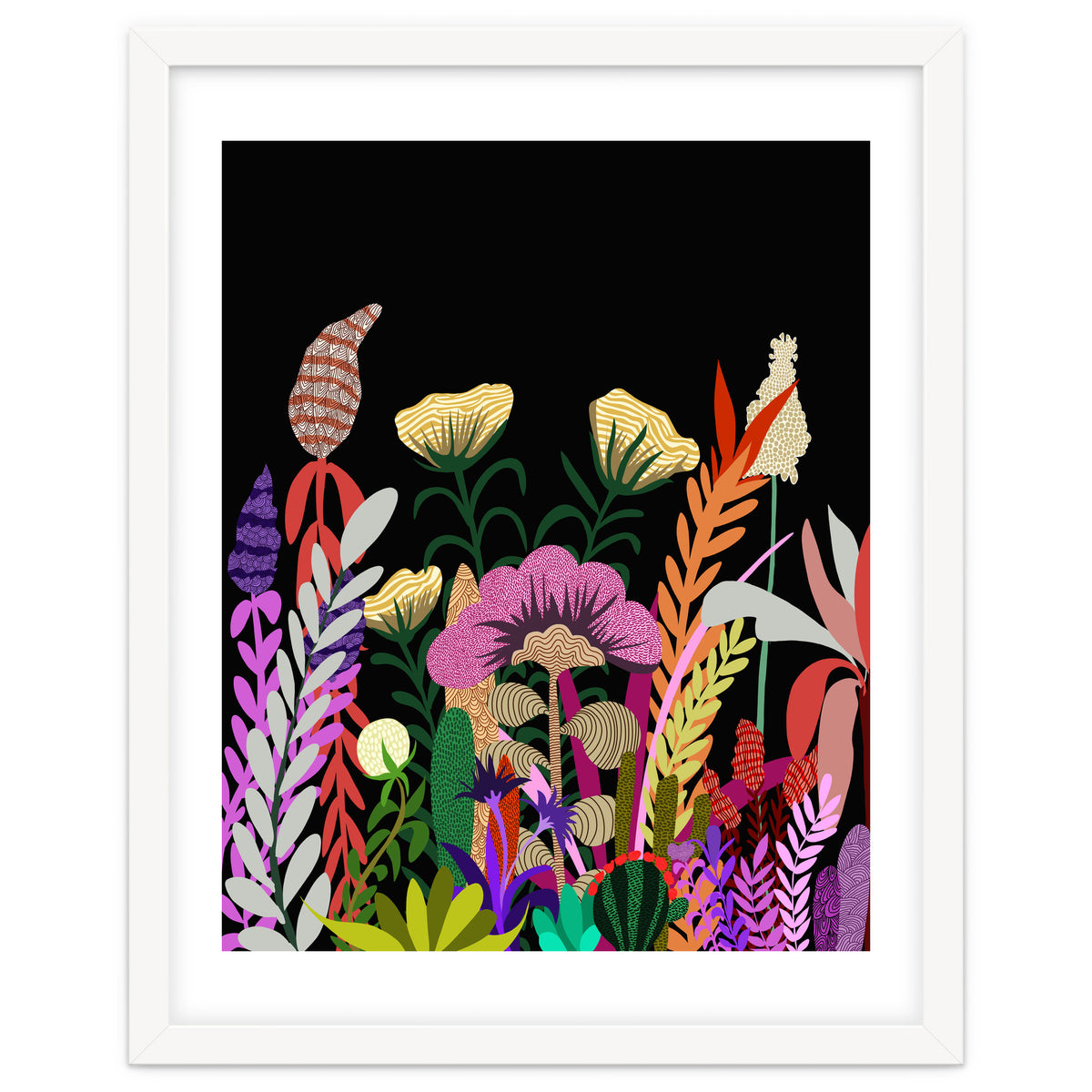 Dark Garden, Eclectic Bold Floral Botanical Nature, Colorful Mystery Bohemian Flowers Plants